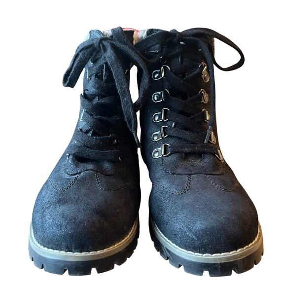 Joe Boxer Rhonda Hiking Combat Boots Size 11 Black Knit Cuff lace Up Lug Sole - Picture 5 of 10